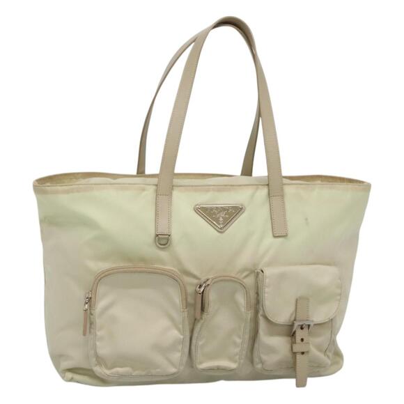 PRADA Tote Bag Nylon Ivory Silver - Picture 1 of 13